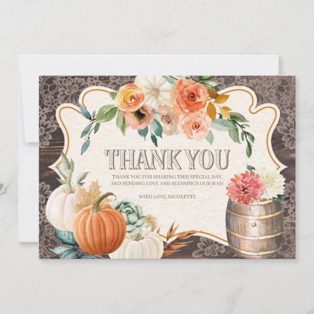 Rustic Wood Lace Fall Thank You Card (Front)
