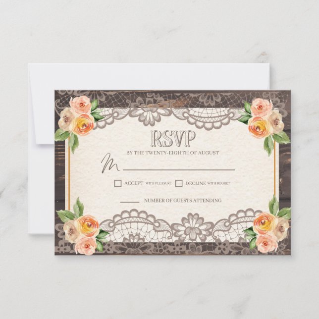 Rustic Wood Lace Fall Wedding RSVP Enclosure Card (Front)