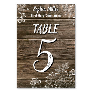 Rustic Wood Lace First Holy Communion Table Number