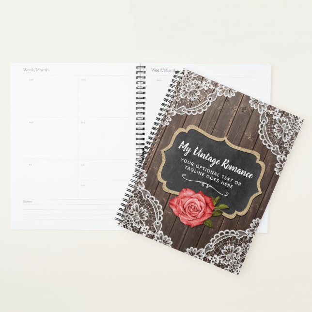 Rustic Wood & Lace Floral Chalkboard Country Chic Planner (Display)