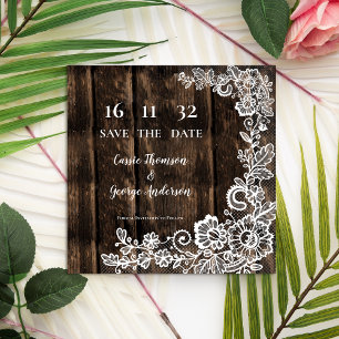 Rustic Wood Lace Floral Wedding Announcement