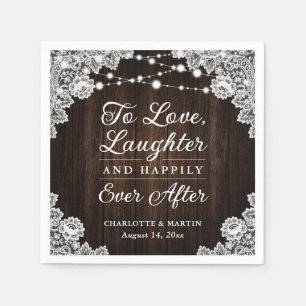 Rustic Wood Lace Happily Ever After Wedding Napkin