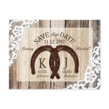 Rustic Wood Lace Horseshoe Country Save the Date