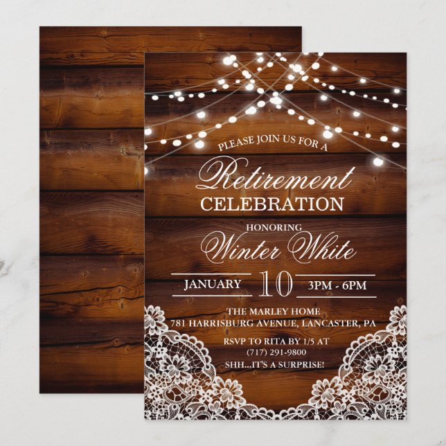 Rustic Wood Lace Invitation (Front/Back)