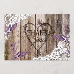 Rustic Wood Lace Lavender Heart Etching Thank You
