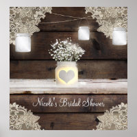 Rustic Wood, Lace & Mason Jars Barn Banner Poster