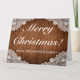 Rustic Wood & Lace Merry Christmas Folded Greeting Card