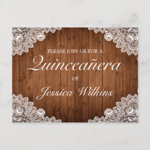 Rustic Wood & Lace Quinceañera Invitation Postcard