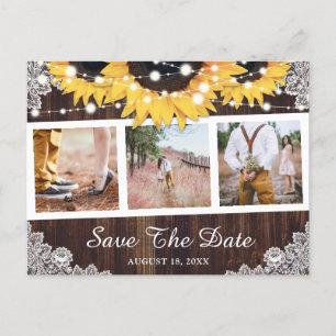 Rustic Wood Lace Sunflower Photo Save The Date Announcement Postcard