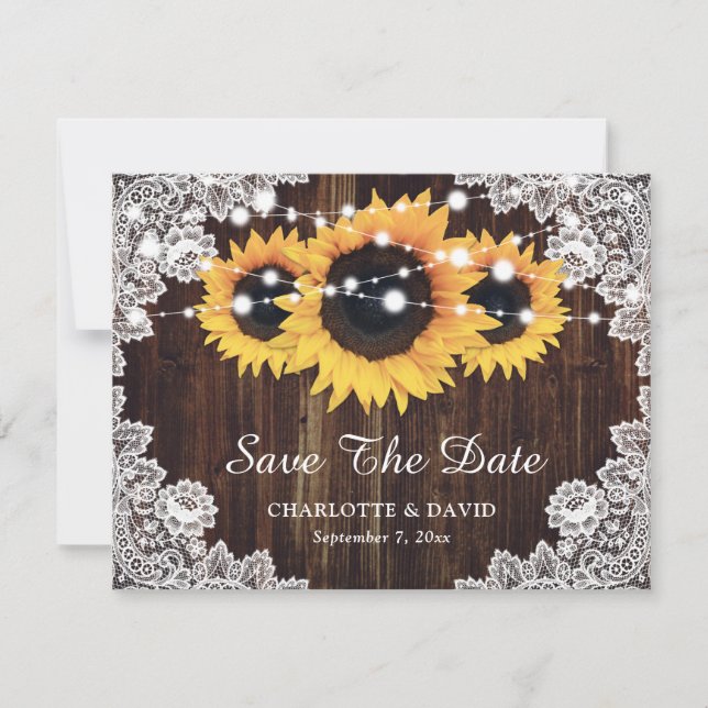 Rustic Wood Lace Sunflower Wedding Announcement (Front)