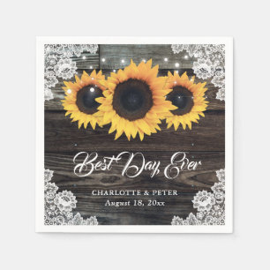 Rustic Wood Lace Sunflower Wedding Paper Napkins