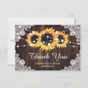 Rustic Wood Lace Sunflower Wedding Thank You Card