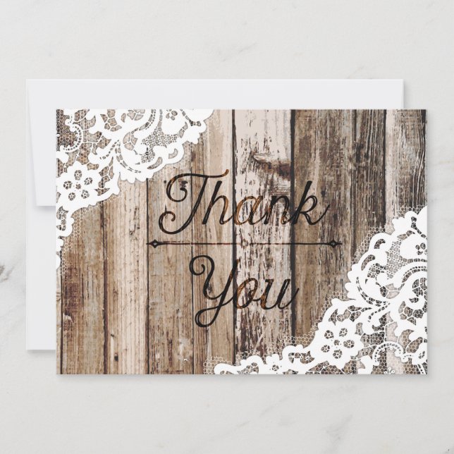 Rustic Wood Lace Thank You Card (Front)