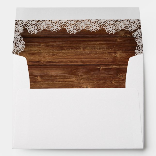 Rustic Wood Lace Wedding Invitation Envelope (Back (Bottom))