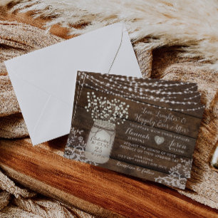 Rustic Wood Lace Wedding Invitation, Mason Jar Invitation