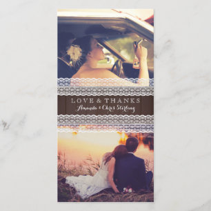Rustic Wood & Lace Wedding Photo Thank You Card