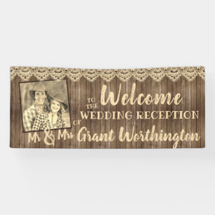 Rustic Wood & Lace Wedding Reception Photo Welcome Banner