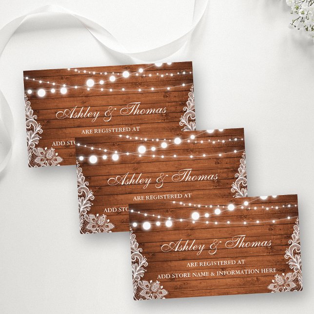 Rustic Wood Lace Wedding Registry Insert Card (Customize to add more text to back of card.)