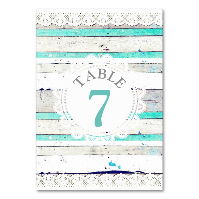 Rustic Wood & Lace Wedding Table Number Card (Front)