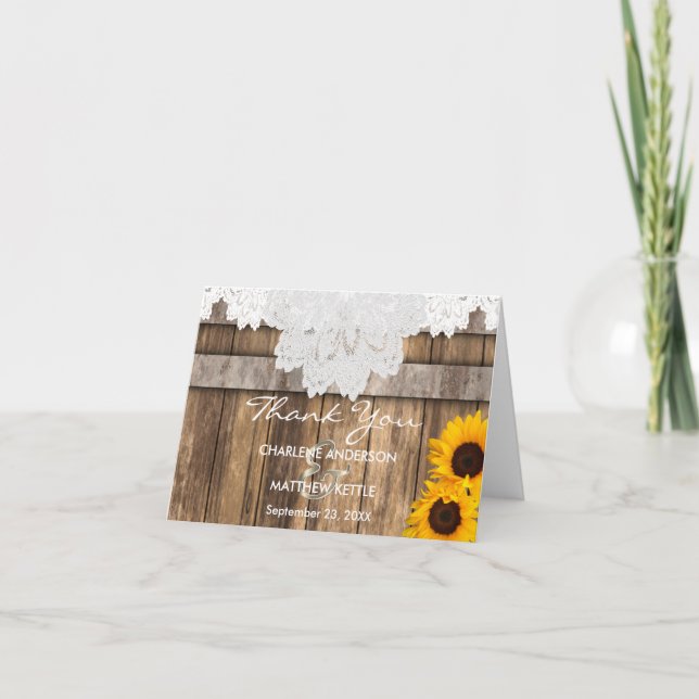 Rustic Wood & Lace Wedding - Thank You (Front)