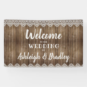 Rustic Wood Lace Wedding Welcome Banner