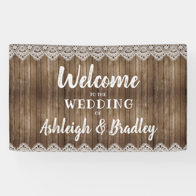 Rustic Wood Lace Wedding Welcome Banner (Horizontal)