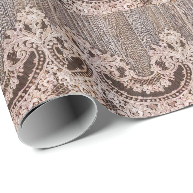 Rustic wood lace western country wedding favour wrapping paper (Roll Corner)