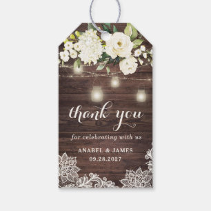 Rustic Wood Lace White Flowers Mason Jar String Gift Tags