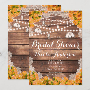 Rustic Wood Lace Yellow Rose Elegant Bridal Shower Invitation