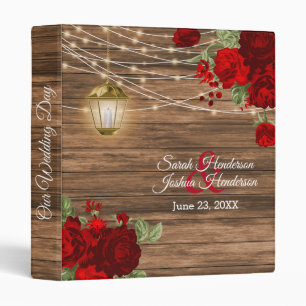 Rustic Wood, Lantern & Dark Red Flowers Binder