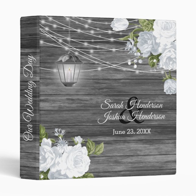 Rustic Wood, Lantern & White Flower Binder (Front/Spine)