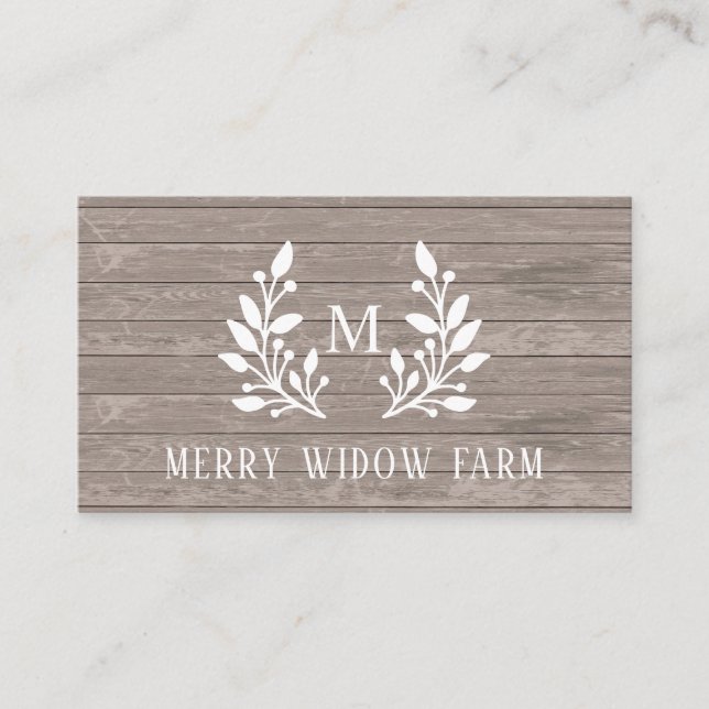 Rustic Wood Laurel Monogramme Carte de visite (Devant)