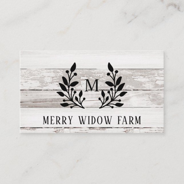 Rustic Wood Laurel Monogramme Carte de visite (Devant)