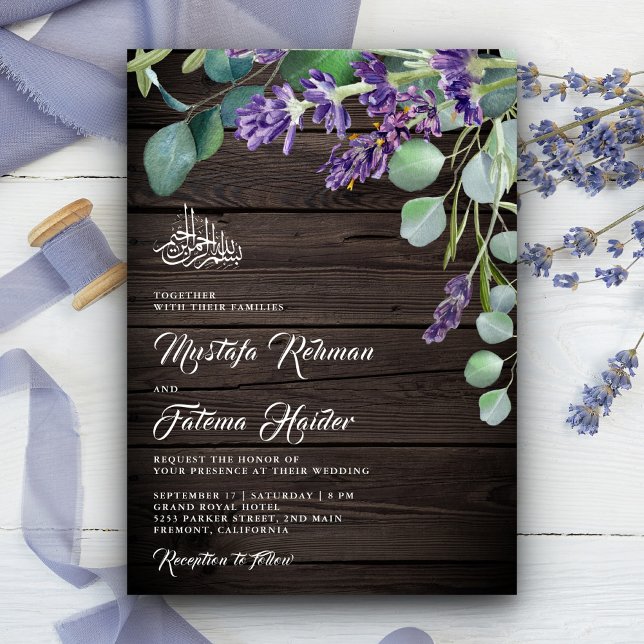 Rustic Wood Lavender Eucalyptus Islamic Wedding Invitation (Creator Uploaded)