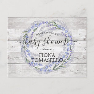 Rustic Wood Lavender Floral Wreath Baby Shower Invitation Postcard