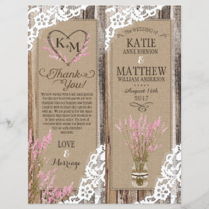 Rustic Wood Lavender Lace Floral Program Card