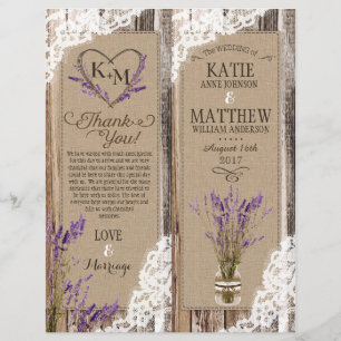 Rustic Wood Lavender Lace Floral Program Card