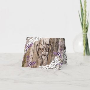 Rustic Wood Lavender Lace Thank You Card