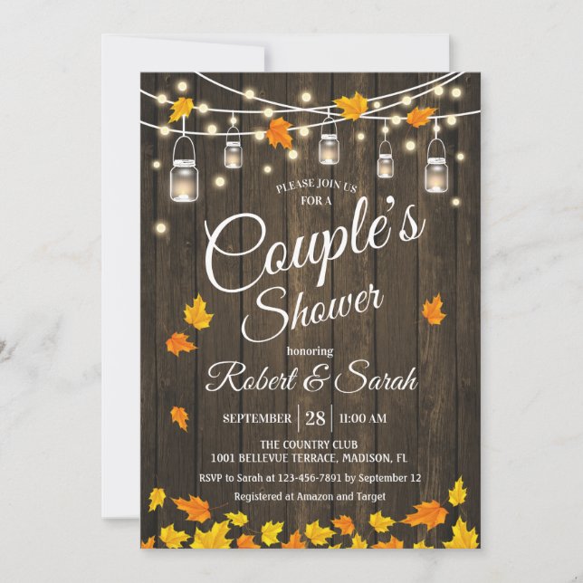 Rustic Wood Leaves Couple's Shower Invitation (Front)