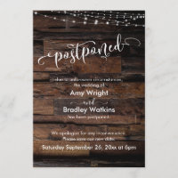 Rustic Wood Light Strings Postponed Wedding Card