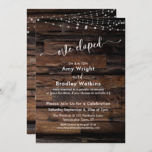 Rustic Wood Light Strings We Eloped Reception-Only Invitation