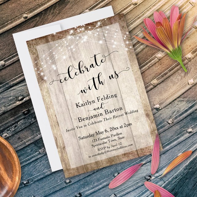 Rustic Wood & Lights Celebrate with Us Reception Invitation (Creator Uploaded)