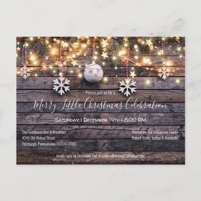 Rustic  Wood & Lights Christmas Party Invitation (Front)