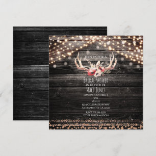 Rustic Wood & Lights Floral Antlers Invitation