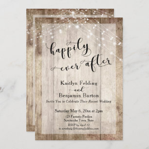 Rustic Wood & Lights Happily Ever After Reception Invitation