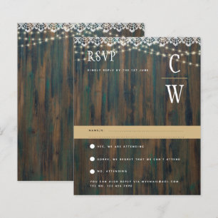 RUSTIC WOOD LIGHTS LACE Wedding RSVP