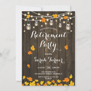 Rustic Wood Lights Leaves Retirement Party Invitation