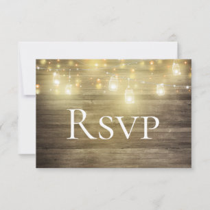 Rustic Wood & Lights Mason Jar RSVP Card