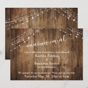 Rustic Wood Lights Postponed Wedding Announcement