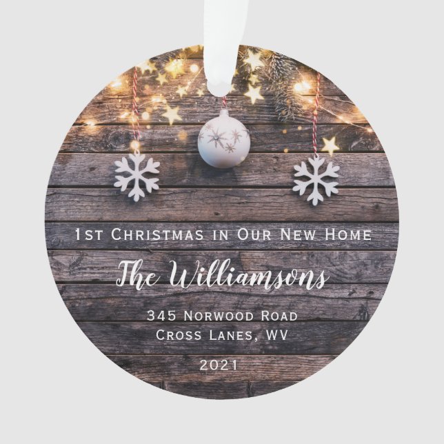 Rustic Wood Lights Stars Housewarming New Address  Ornament (Front)